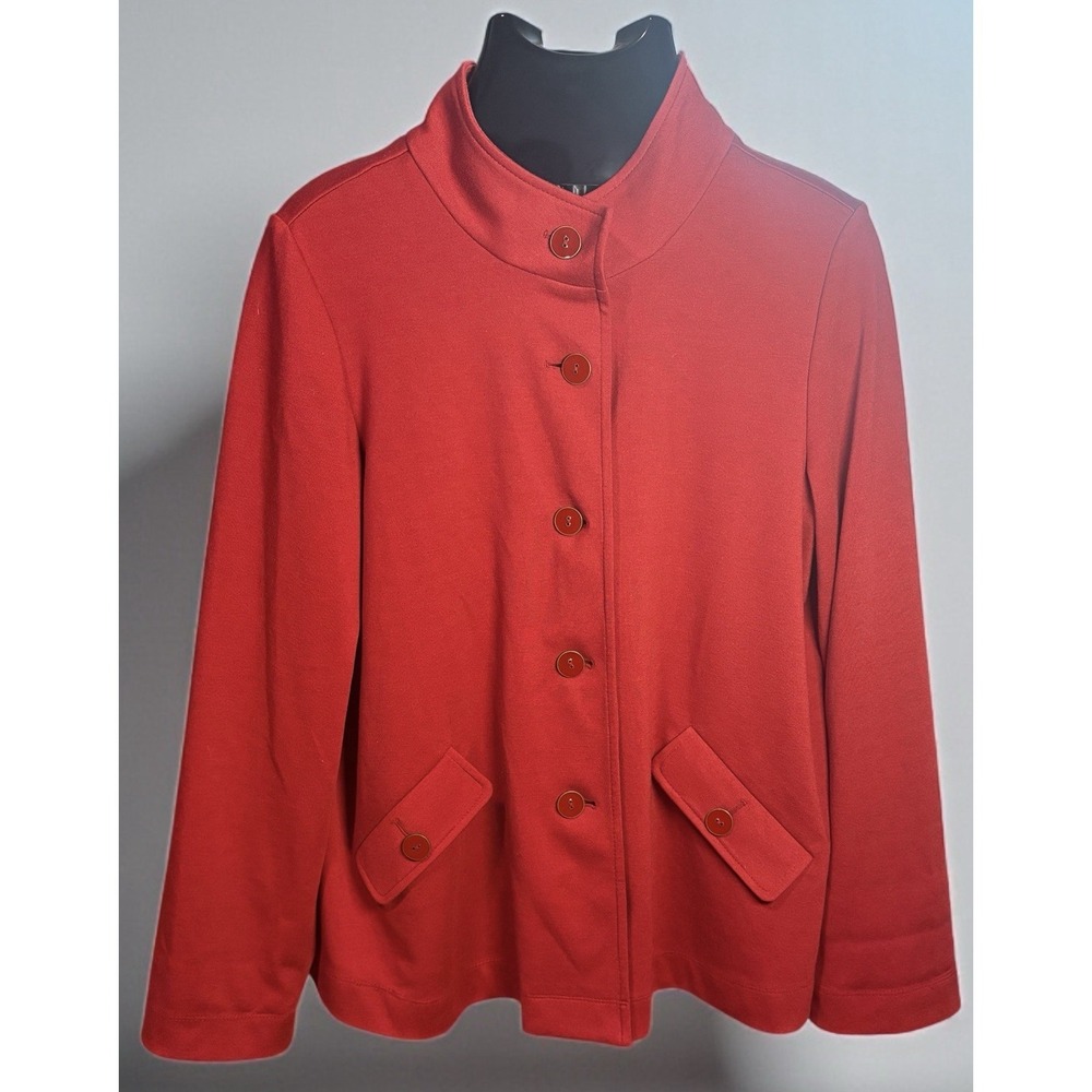 Susan Graver Swing Ponte Type Women's Jacket Sz M Button Pocket Front Wine Red